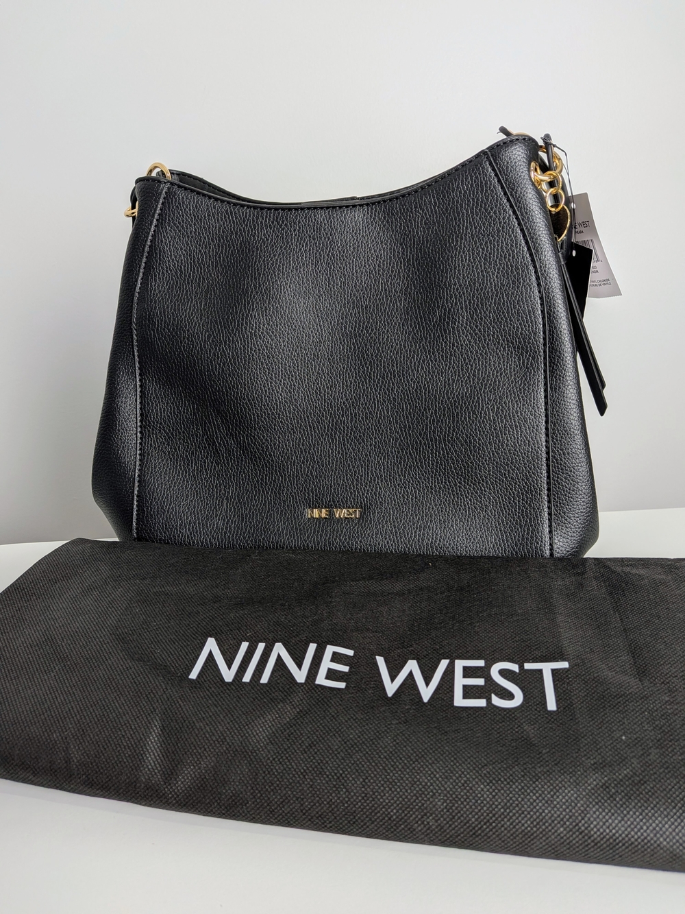 NWT Nine West Meara 3-Compartment Shoulder Bag - Black Pebbled - w/ Dust Bag